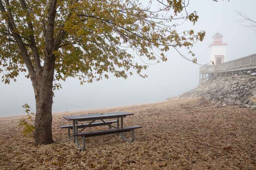 Image of a lighthouse on a foggy day.
