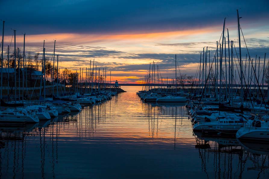 Image of marina at sunset.
