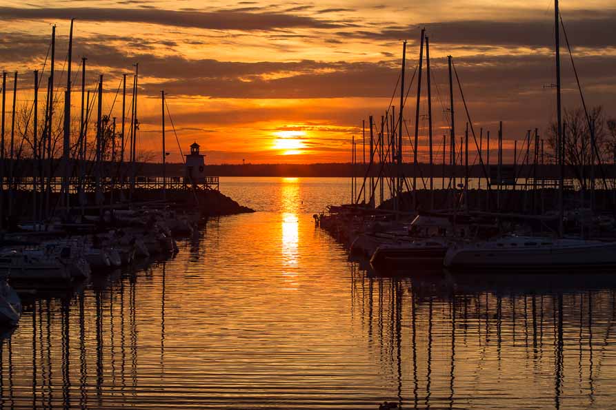 Image of marina at sunset.